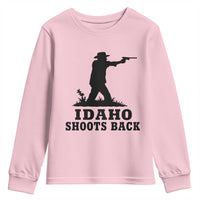 Idaho Shoots Back Minimalist Gunslinger Silhouette State Pride Graphic Youth Sweatshirt
