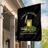 Retro Goblincore Sword Frog Riding Alligator Meme Garden Flag I Will Succeed Because I Am Insane Chaotic Motivation