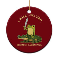 Retro Goblincore Sword Frog Riding Alligator Meme Ceramic Ornament I Will Succeed Because I Am Insane Chaotic Motivation