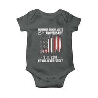 Remember Honor Unite 9 11 Memorial 25th Anniversary Baby Onesie We Will Never Forget Patriotic American Flag