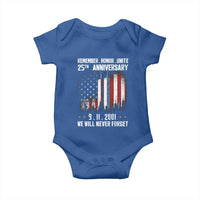 Remember Honor Unite 9 11 Memorial 25th Anniversary Baby Onesie We Will Never Forget Patriotic American Flag