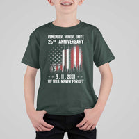 Remember Honor Unite 9 11 Memorial 25th Anniversary T Shirt For Kid We Will Never Forget Patriotic American Flag