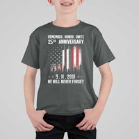 Remember Honor Unite 9 11 Memorial 25th Anniversary T Shirt For Kid We Will Never Forget Patriotic American Flag