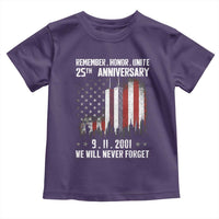 Remember Honor Unite 9 11 Memorial 25th Anniversary Toddler T Shirt We Will Never Forget Patriotic American Flag