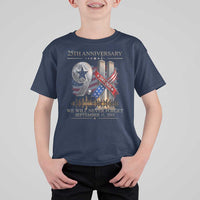 We Will Never Forget 9 11 Memorial 25th Anniversary T Shirt For Kid Patriotic American Flag Ribbon