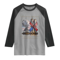 We Will Never Forget 9 11 Memorial 25th Anniversary Raglan Shirt Patriotic American Flag Ribbon