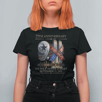 We Will Never Forget 9 11 Memorial 25th Anniversary T Shirt For Women Patriotic American Flag Ribbon