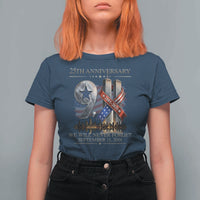 We Will Never Forget 9 11 Memorial 25th Anniversary T Shirt For Women Patriotic American Flag Ribbon