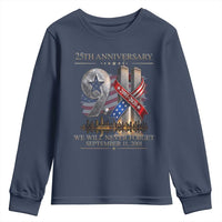 We Will Never Forget 9 11 Memorial 25th Anniversary Youth Sweatshirt Patriotic American Flag Ribbon