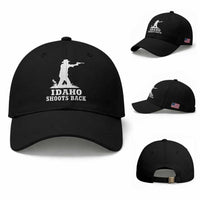 Idaho Shoots Back Cowboy Gunslinger Silhouette Patriotic Graphic Baseball Cap