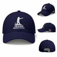 Idaho Shoots Back Cowboy Gunslinger Silhouette Patriotic Graphic Baseball Cap