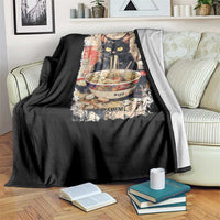 Ramen Noodles Black Cat Graphic Throw Blanket Kawaii Retro Japan Y2K Cats Manga Anime - Wonder Print Shop