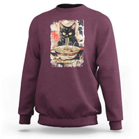 Ramen Noodles Black Cat Graphic Sweatshirt Kawaii Retro Japan Y2K Cats Manga Anime - Wonder Print Shop