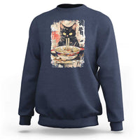 Ramen Noodles Black Cat Graphic Sweatshirt Kawaii Retro Japan Y2K Cats Manga Anime - Wonder Print Shop