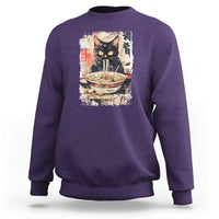 Ramen Noodles Black Cat Graphic Sweatshirt Kawaii Retro Japan Y2K Cats Manga Anime - Wonder Print Shop