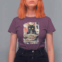 Ramen Noodles Black Cat Graphic T Shirt For Women Kawaii Retro Japan Y2K Cats Manga Anime - Wonder Print Shop