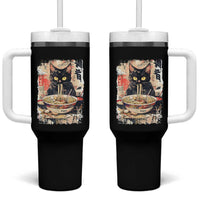 Ramen Noodles Black Cat Graphic Tumbler With Handle Kawaii Retro Japan Y2K Cats Manga Anime - Wonder Print Shop