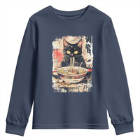Ramen Noodles Black Cat Graphic Youth Sweatshirt Kawaii Retro Japan Y2K Cats Manga Anime - Wonder Print Shop