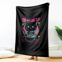 Kawaii Ramen Cat Throw Blanket Retro Japanese Noodles Lover Anime Aesthetic - Wonder Print Shop