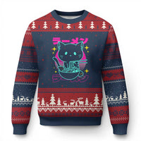 Kawaii Ramen Cat Ugly Christmas Sweater Retro Japanese Noodles Lover Anime Aesthetic - Wonder Print Shop