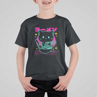 Kawaii Ramen Cat T Shirt For Kid Retro Japanese Noodles Lover Anime Aesthetic - Wonder Print Shop