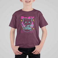 Kawaii Ramen Cat T Shirt For Kid Retro Japanese Noodles Lover Anime Aesthetic - Wonder Print Shop