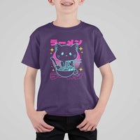 Kawaii Ramen Cat T Shirt For Kid Retro Japanese Noodles Lover Anime Aesthetic - Wonder Print Shop