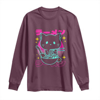 Kawaii Ramen Cat Long Sleeve Shirt Retro Japanese Noodles Lover Anime Aesthetic - Wonder Print Shop
