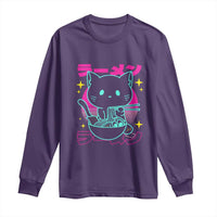Kawaii Ramen Cat Long Sleeve Shirt Retro Japanese Noodles Lover Anime Aesthetic - Wonder Print Shop