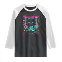 Kawaii Ramen Cat Raglan Shirt Retro Japanese Noodles Lover Anime Aesthetic - Wonder Print Shop