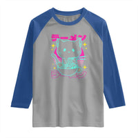 Kawaii Ramen Cat Raglan Shirt Retro Japanese Noodles Lover Anime Aesthetic - Wonder Print Shop