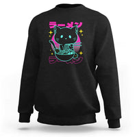Kawaii Ramen Cat Sweatshirt Retro Japanese Noodles Lover Anime Aesthetic - Wonder Print Shop