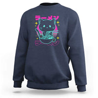 Kawaii Ramen Cat Sweatshirt Retro Japanese Noodles Lover Anime Aesthetic - Wonder Print Shop