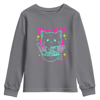Kawaii Ramen Cat Youth Sweatshirt Retro Japanese Noodles Lover Anime Aesthetic - Wonder Print Shop