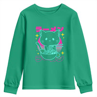Kawaii Ramen Cat Youth Sweatshirt Retro Japanese Noodles Lover Anime Aesthetic - Wonder Print Shop