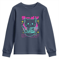 Kawaii Ramen Cat Youth Sweatshirt Retro Japanese Noodles Lover Anime Aesthetic - Wonder Print Shop