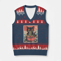 Cat Ramen Japanese Inspo Graphic V-Neck Knit Sweater Vest Funny Kawaii Cat Anime Gifts - Wonder Print Shop