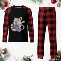 Ramen Cat Kawaii Plaid Pajama Set Anime Japanese Neko Cute Graphic - Wonder Print Shop