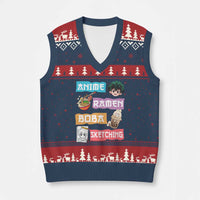 Anime Ramen Boba Sketching V-Neck Knit Sweater Vest Kawaii Otaku Anime Manga Japanese Pop Culture Cute Graphic - Wonder Print Shop