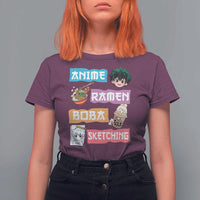 Anime Ramen Boba Sketching T Shirt For Women Kawaii Otaku Anime Manga Japanese Pop Culture Cute Graphic - Wonder Print Shop