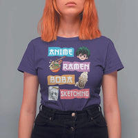 Anime Ramen Boba Sketching T Shirt For Women Kawaii Otaku Anime Manga Japanese Pop Culture Cute Graphic - Wonder Print Shop