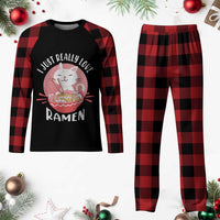 Funny Kawaii Cat Ramen Japanese Plaid Pajama Set I Just Really Love Ramen Otaku Manga Cute Graphic - Wonder Print Shop