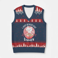 Funny Kawaii Cat Ramen Japanese V-Neck Knit Sweater Vest I Just Really Love Ramen Otaku Manga Cute Graphic - Wonder Print Shop