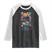 Retro Kawaii Ramen Cat Graphic Raglan Shirt Cute Anime Japanese Japan Inspo - Wonder Print Shop
