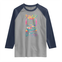 Retro Kawaii Ramen Cat Graphic Raglan Shirt Cute Anime Japanese Japan Inspo - Wonder Print Shop
