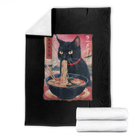 Sarcastic Black Cat Eating Ramen Throw Blanket Funny Japanese Kawaii Cats Anime Graphic - Wonder Print Shop