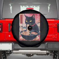 Sarcastic Black Cat Eating Ramen Spare Tire Cover Funny Japanese Kawaii Cats Anime Graphic - Wonder Print Shop