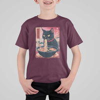 Sarcastic Black Cat Eating Ramen T Shirt For Kid Funny Japanese Kawaii Cats Anime Graphic - Wonder Print Shop