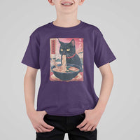 Sarcastic Black Cat Eating Ramen T Shirt For Kid Funny Japanese Kawaii Cats Anime Graphic - Wonder Print Shop