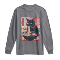 Sarcastic Black Cat Eating Ramen Long Sleeve Shirt Funny Japanese Kawaii Cats Anime Graphic - Wonder Print Shop